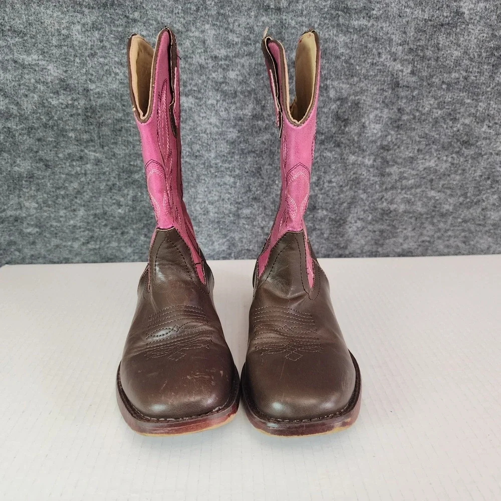 Roper Boots Kids Girls Size‎ 3 Brown Pink Faux Leather Cowboy Western